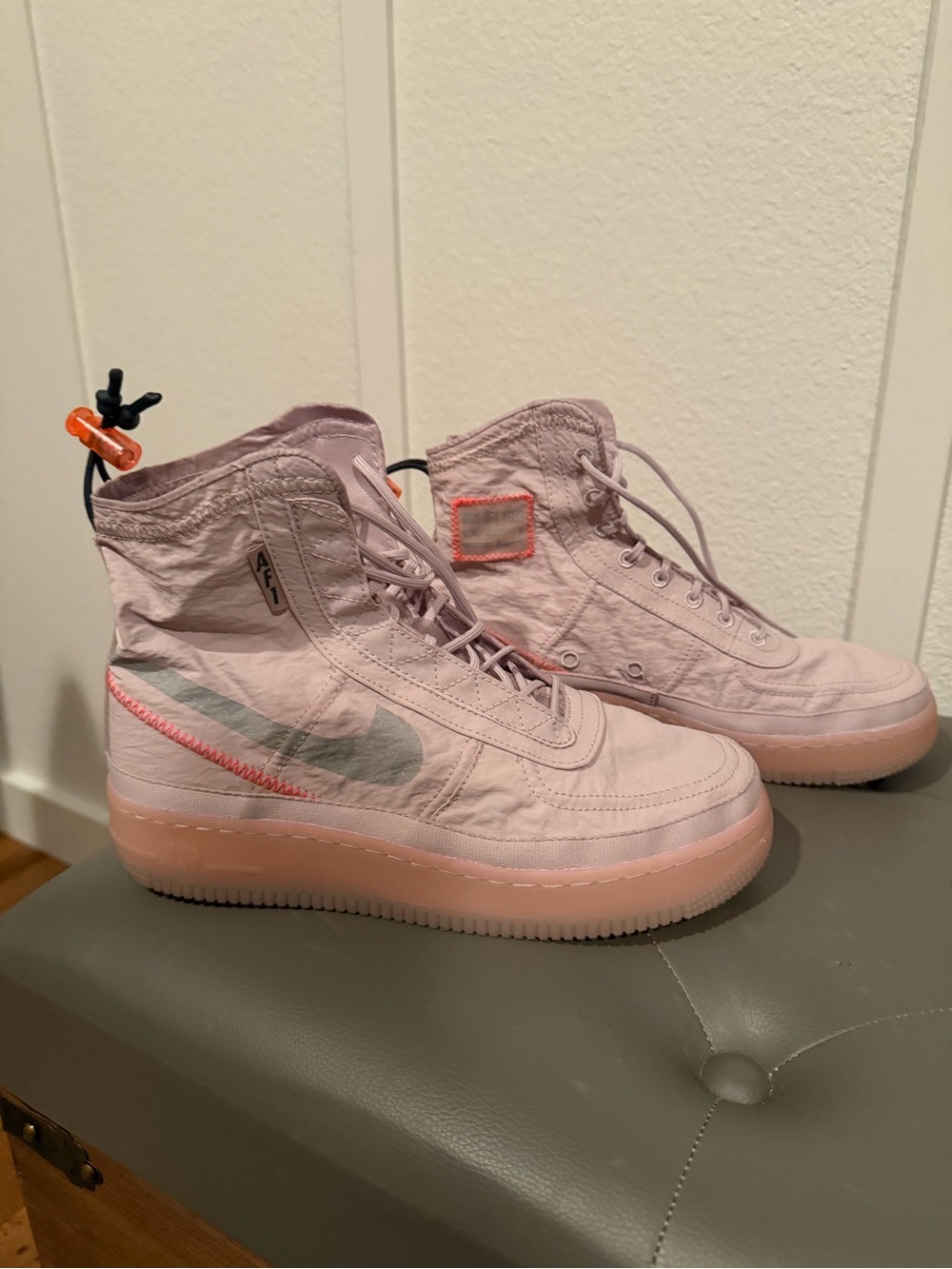 Nike Air Force 1 Pink High-Top Canvas Sneakers with Grey Swoosh Women’s 8